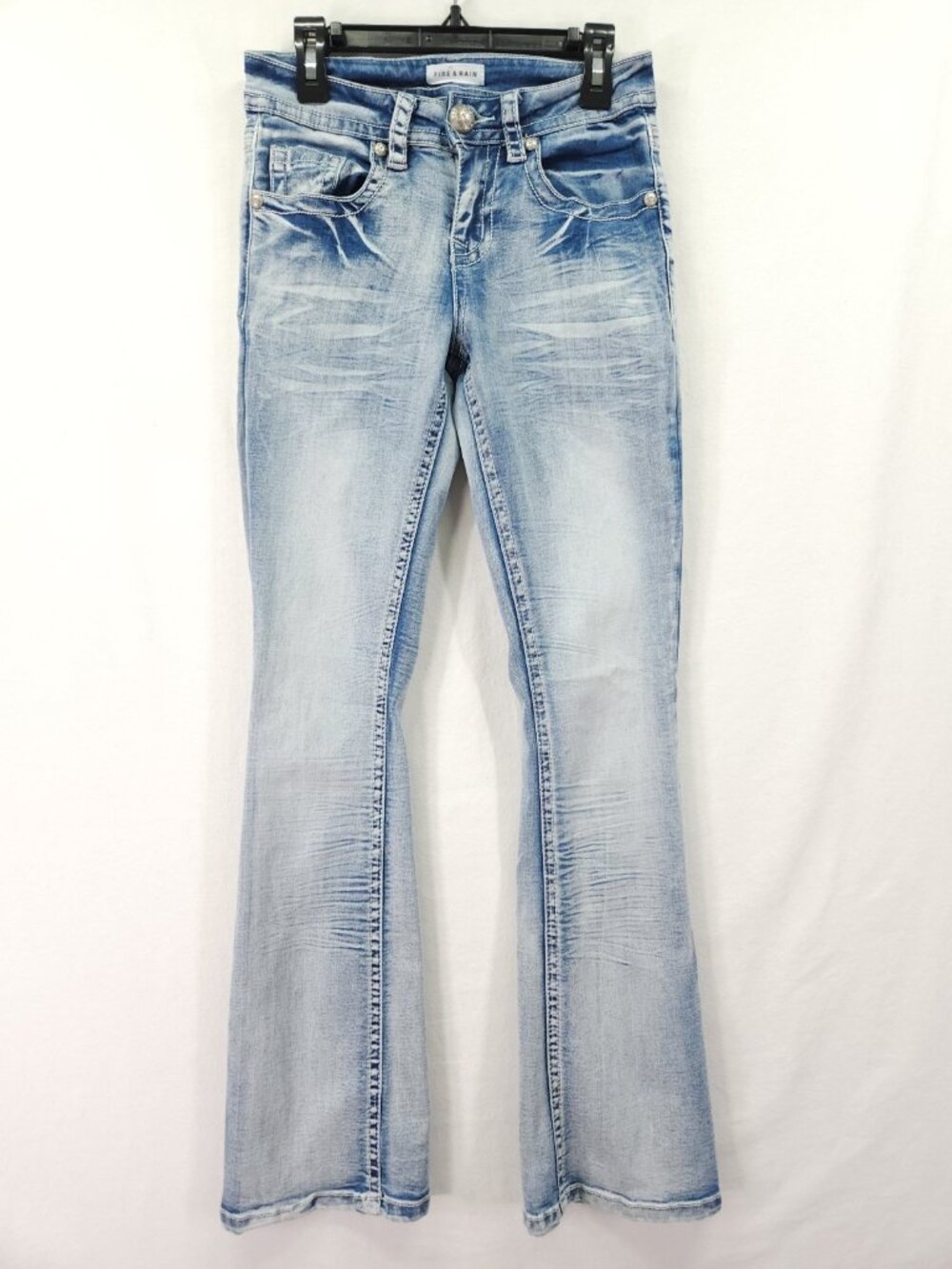 FIRE & RAIN Size 1 25x29 Flare Bootcut Jeans Light Wash Whiskered Thick Stitch